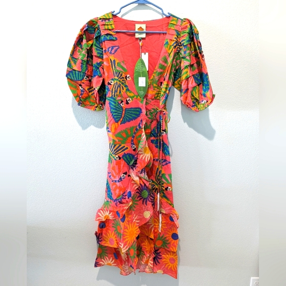 FARM Rio Dresses & Skirts - Farm Rio Graphic Macaws Coral Midi Dress